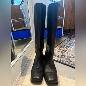 SQUARE-TOE LEATHER KNEE-HIGH BOOTS